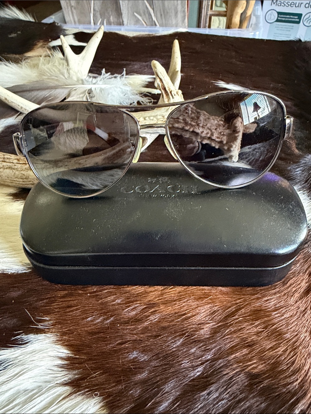 Coach Aviator Sunglasses in Silver with Dark Smoke Lenses